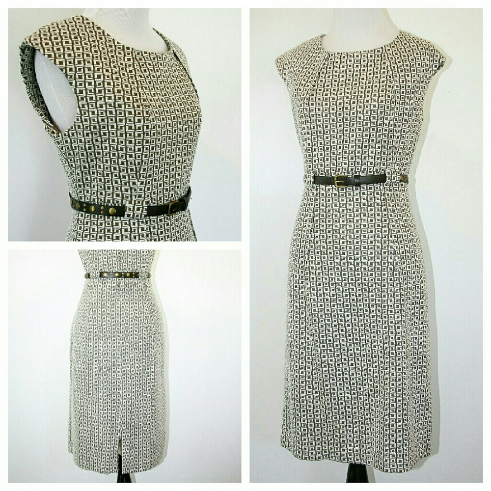 Connected Apparel Black and White Geometric Midi Dress